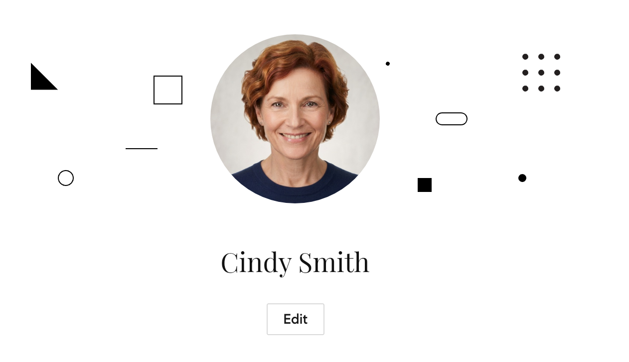 Profile page showing the circular headshot with an Edit button beneath it.