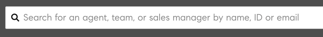 Search bar reading: Search for an agent, team, or sales manager by name, ID or email.